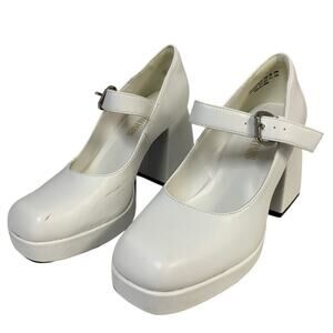 Dream Pairs Womens Size 7.5 White 3.5" Heel Mary Jane Square Closed Toe Shoes